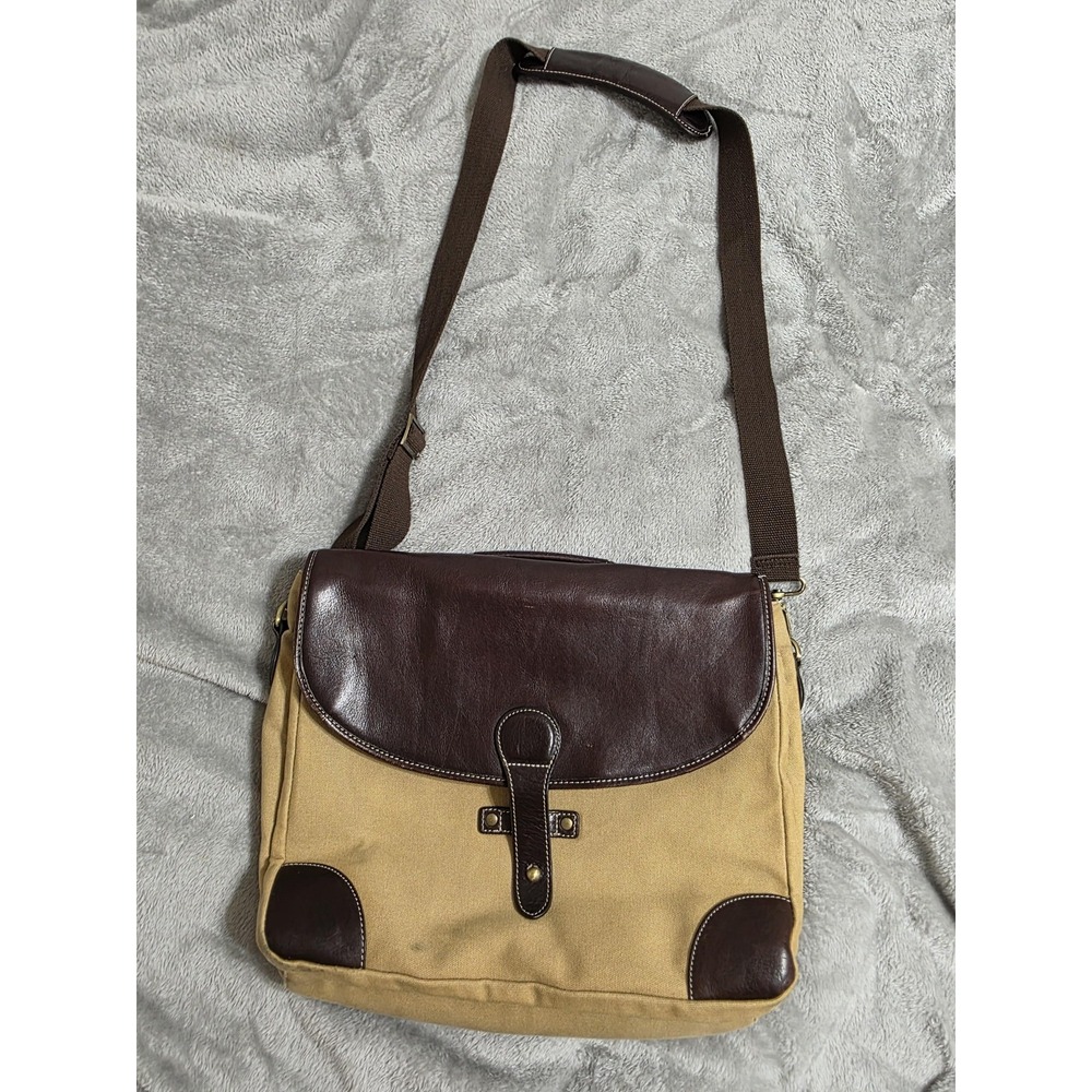 Bellino Messenger Bag Mens Large Brown‎ Canvas Faux Leather Crossbody Shoulder